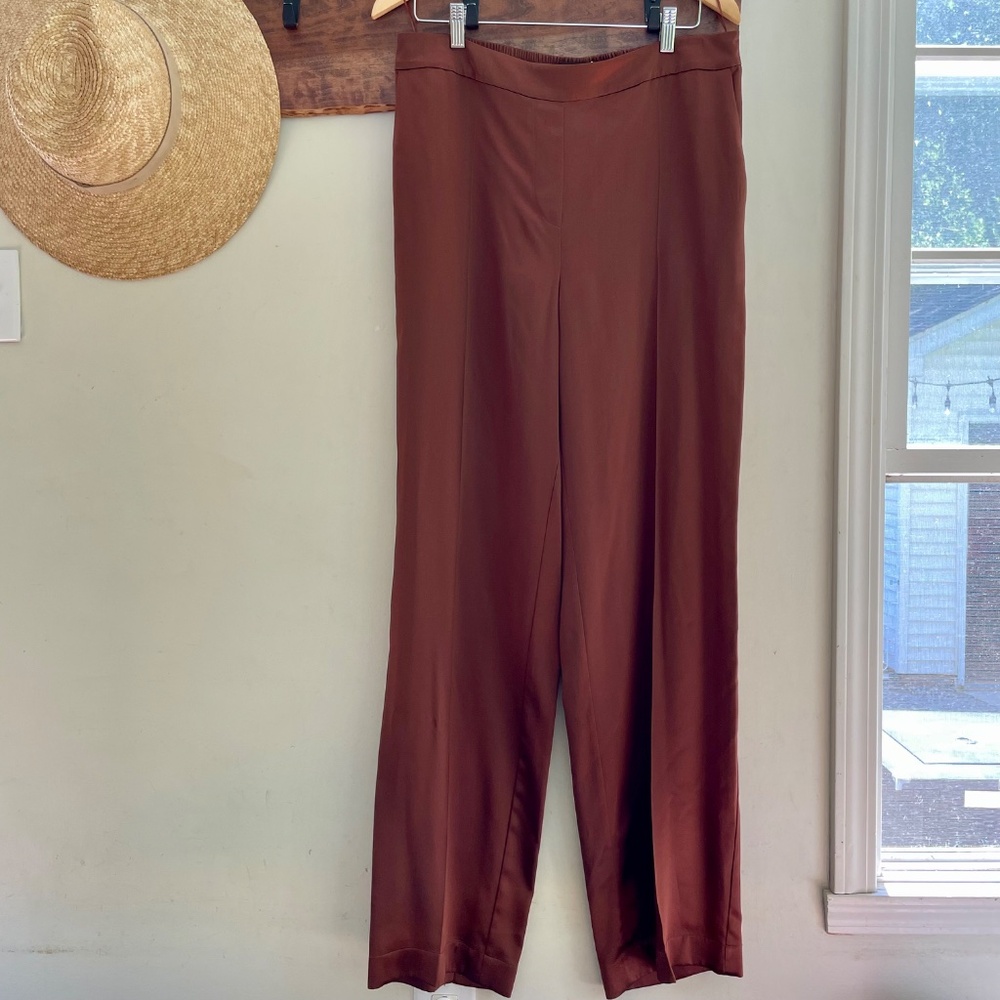 JOSEPH | Luxury Tova pure silk-satin straight-leg pants in copper brown XL - Picture 10 of 14